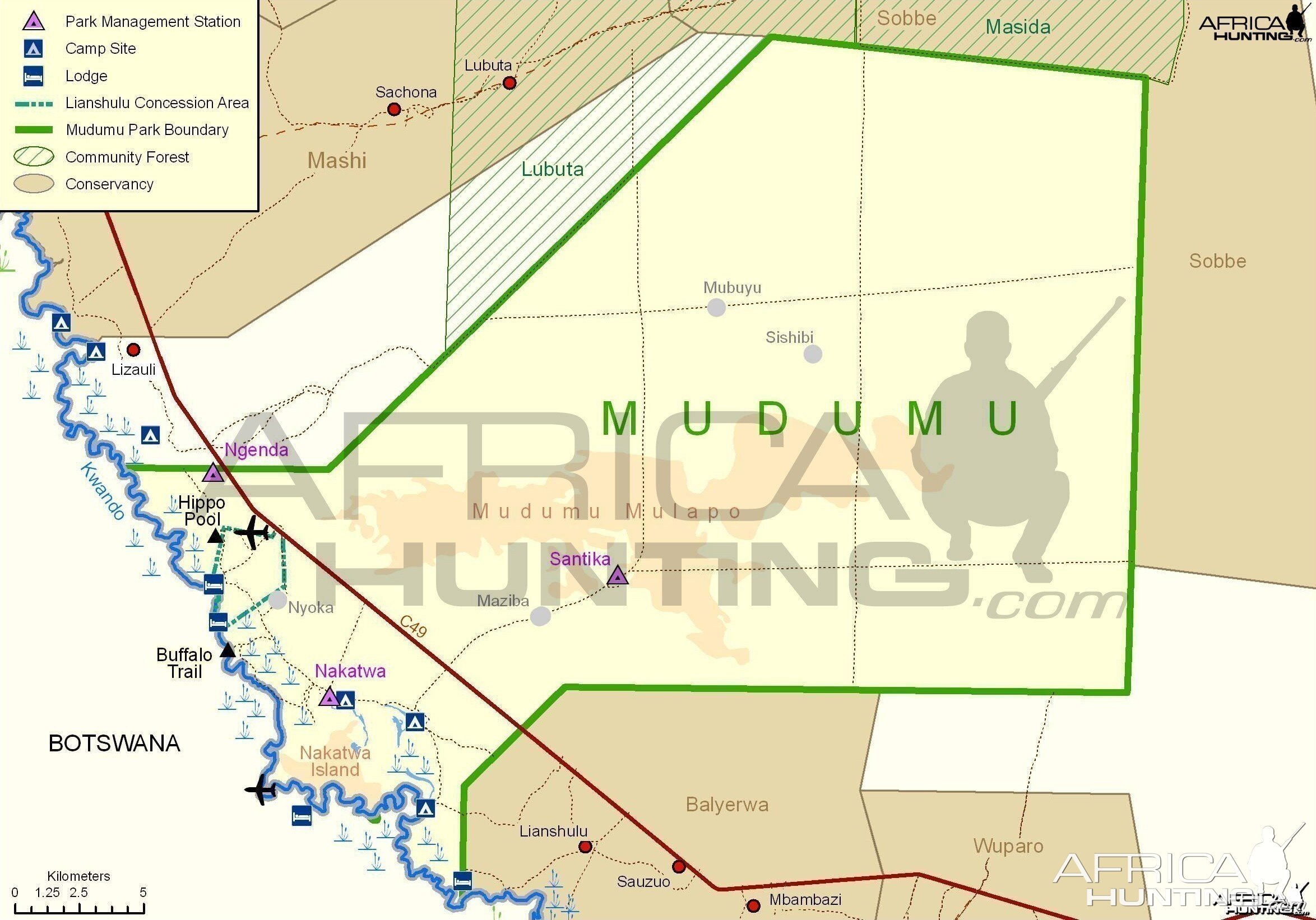 Mudumu National Park Map, Namibia