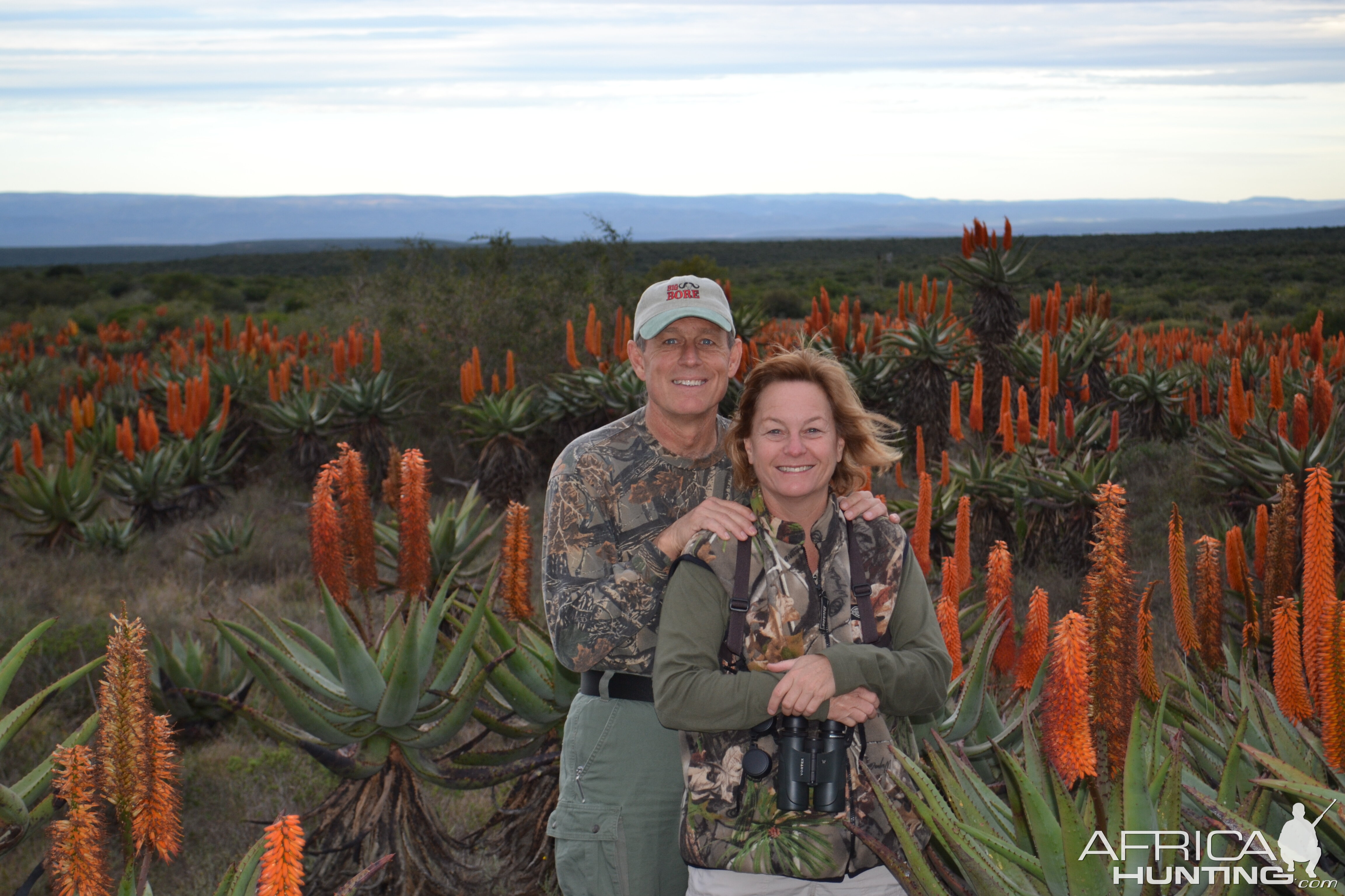 My wife and I in a field of aloe