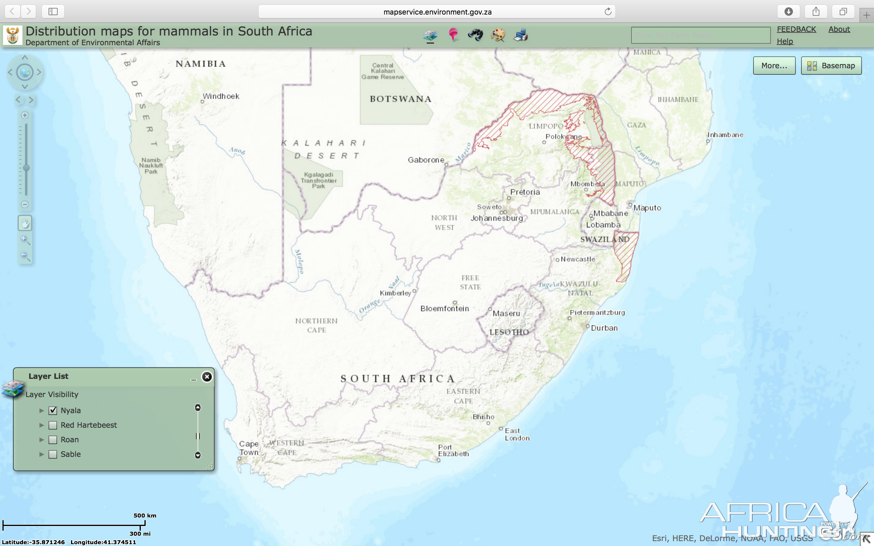 Nyala Distribution Map South Africa