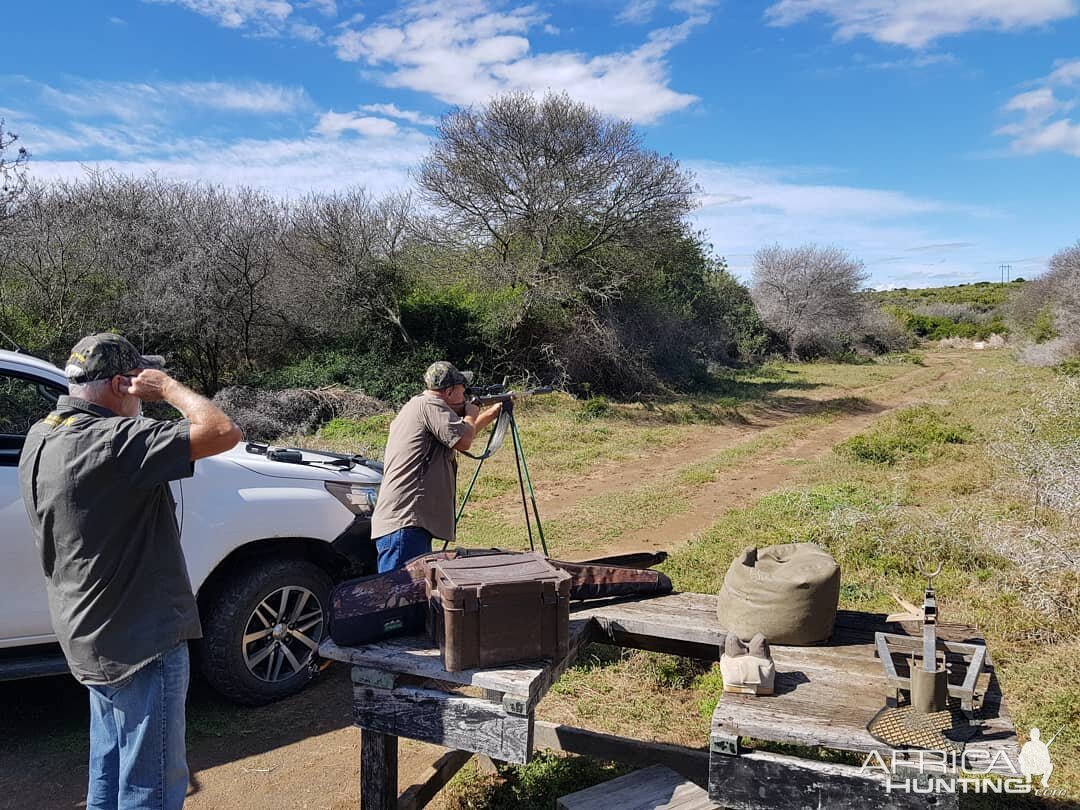 Practicing off the Shooting sticks before the hunt starts