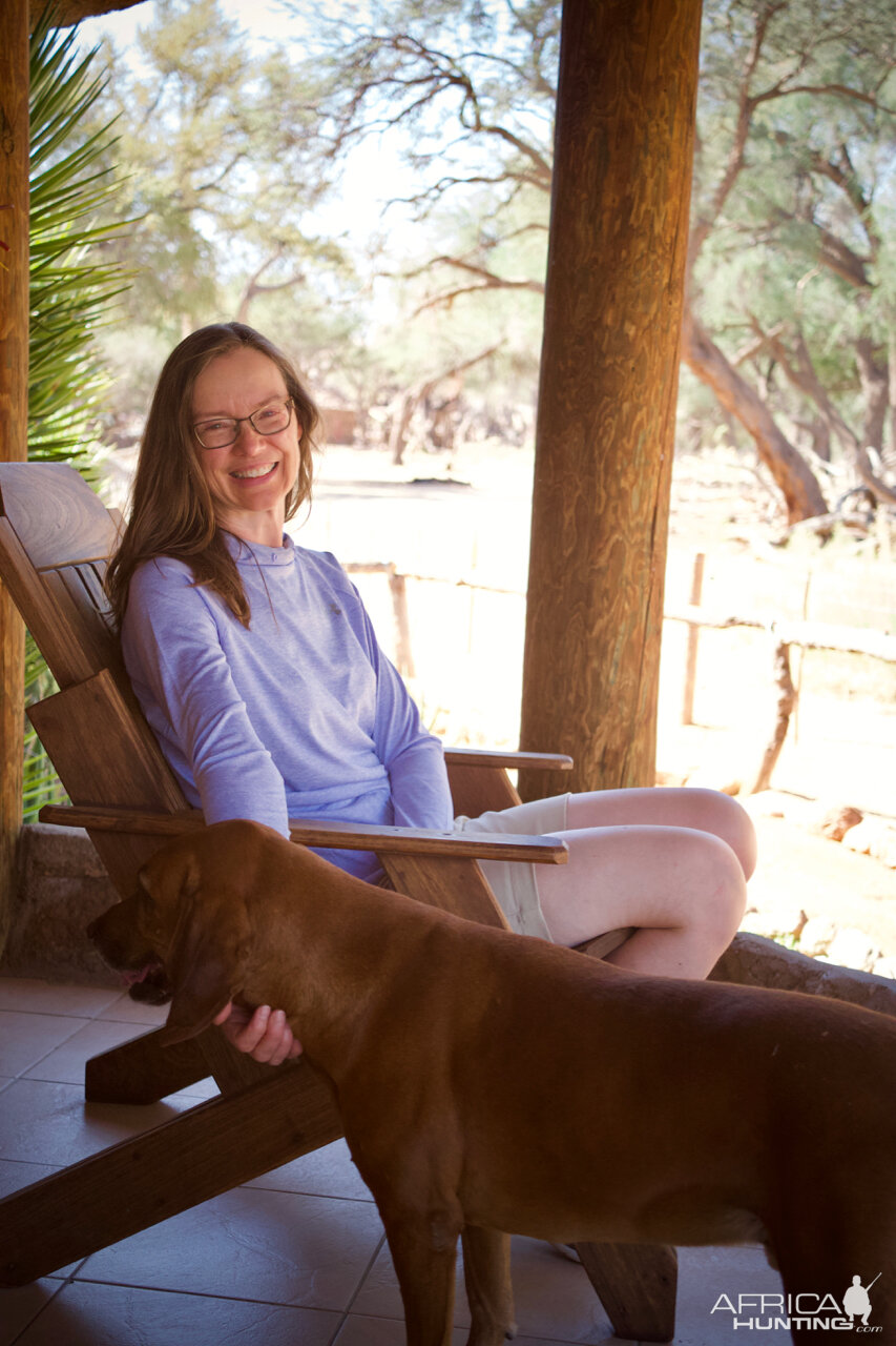 Relaxing on the deck of our chalet