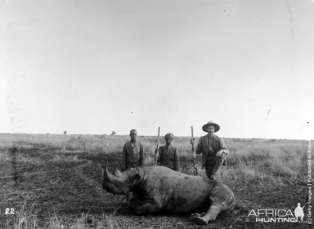 Rhino in a big game hunt in East Africa around 1895