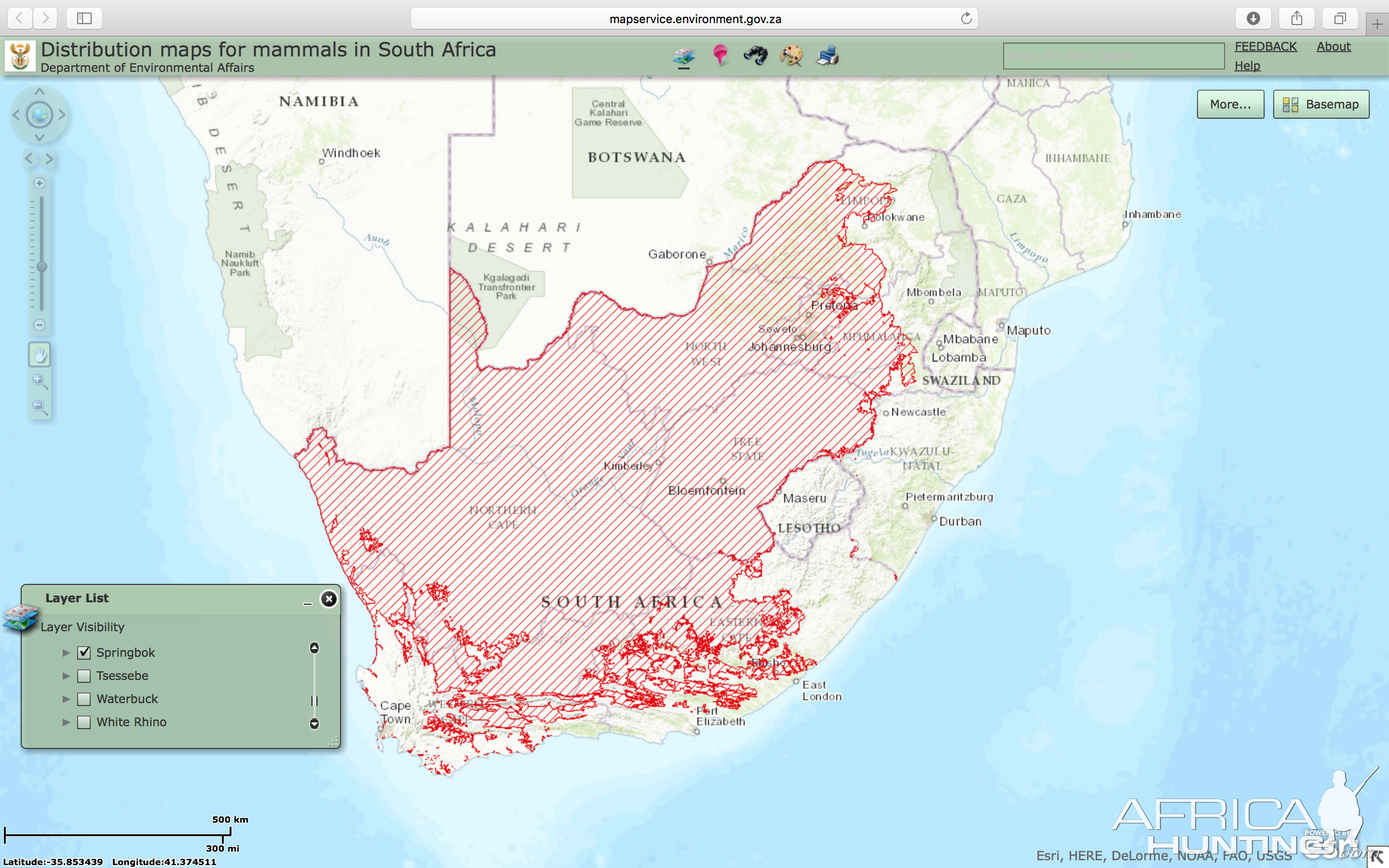 Springbok Distribution Map South Africa