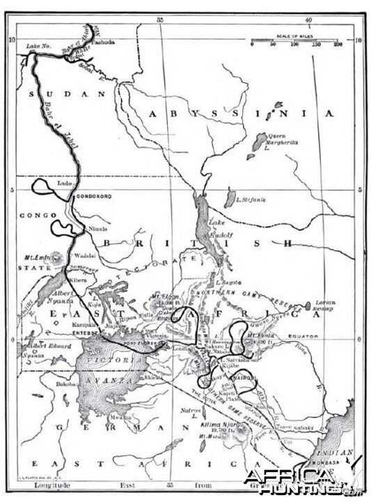 Theodore Roosevelt, map of safari expedition