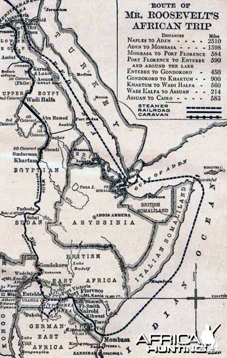 Theodore Roosevelt, map of safari expedition