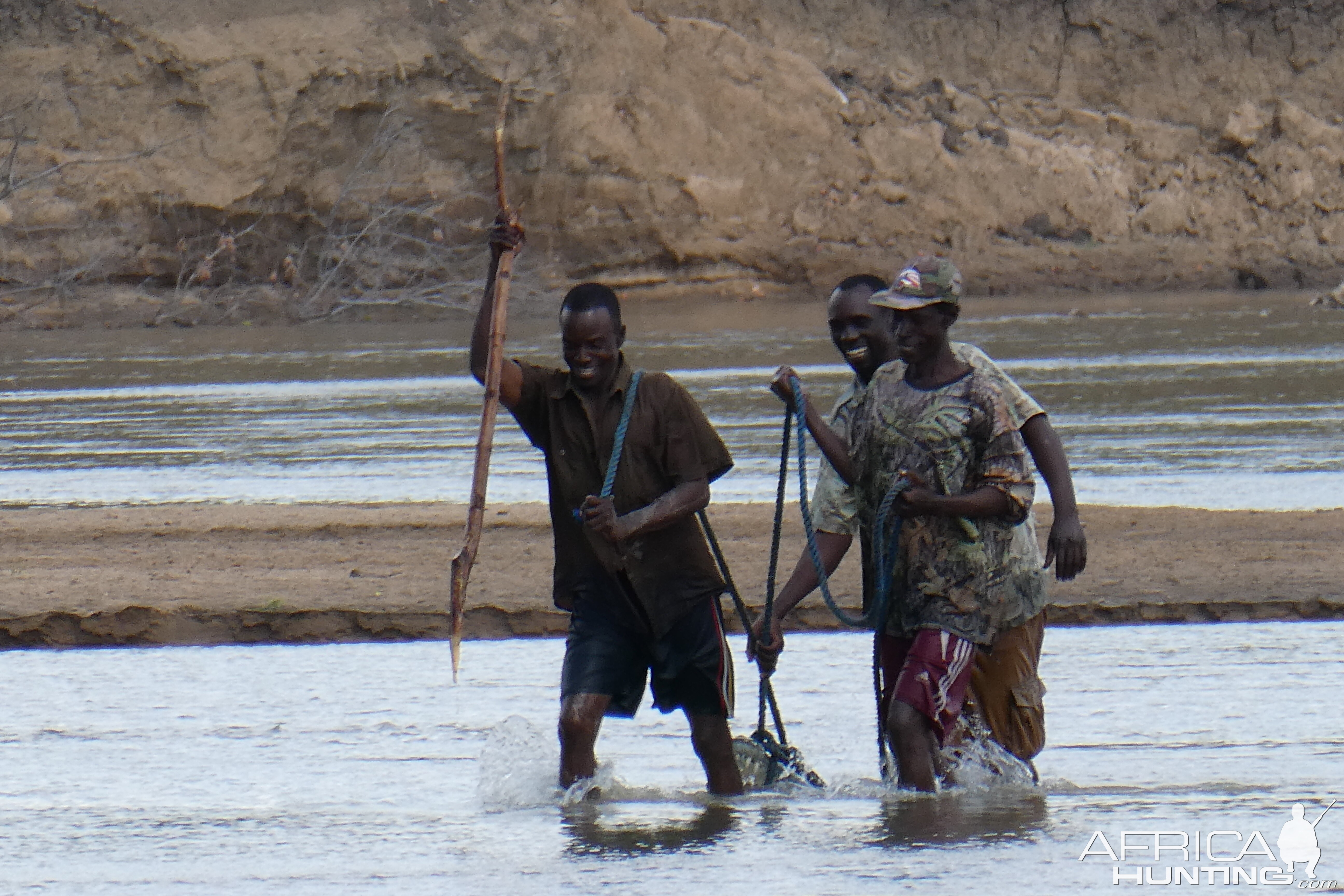 Trackers retrieving Crocodile Zambia