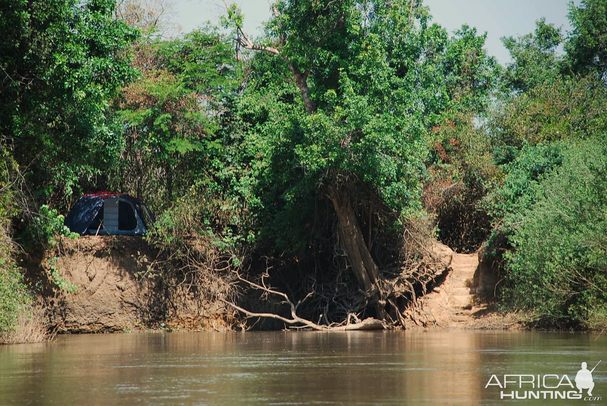 View from river Bongo of fly camp in CAR with Central African Wildlife Adve