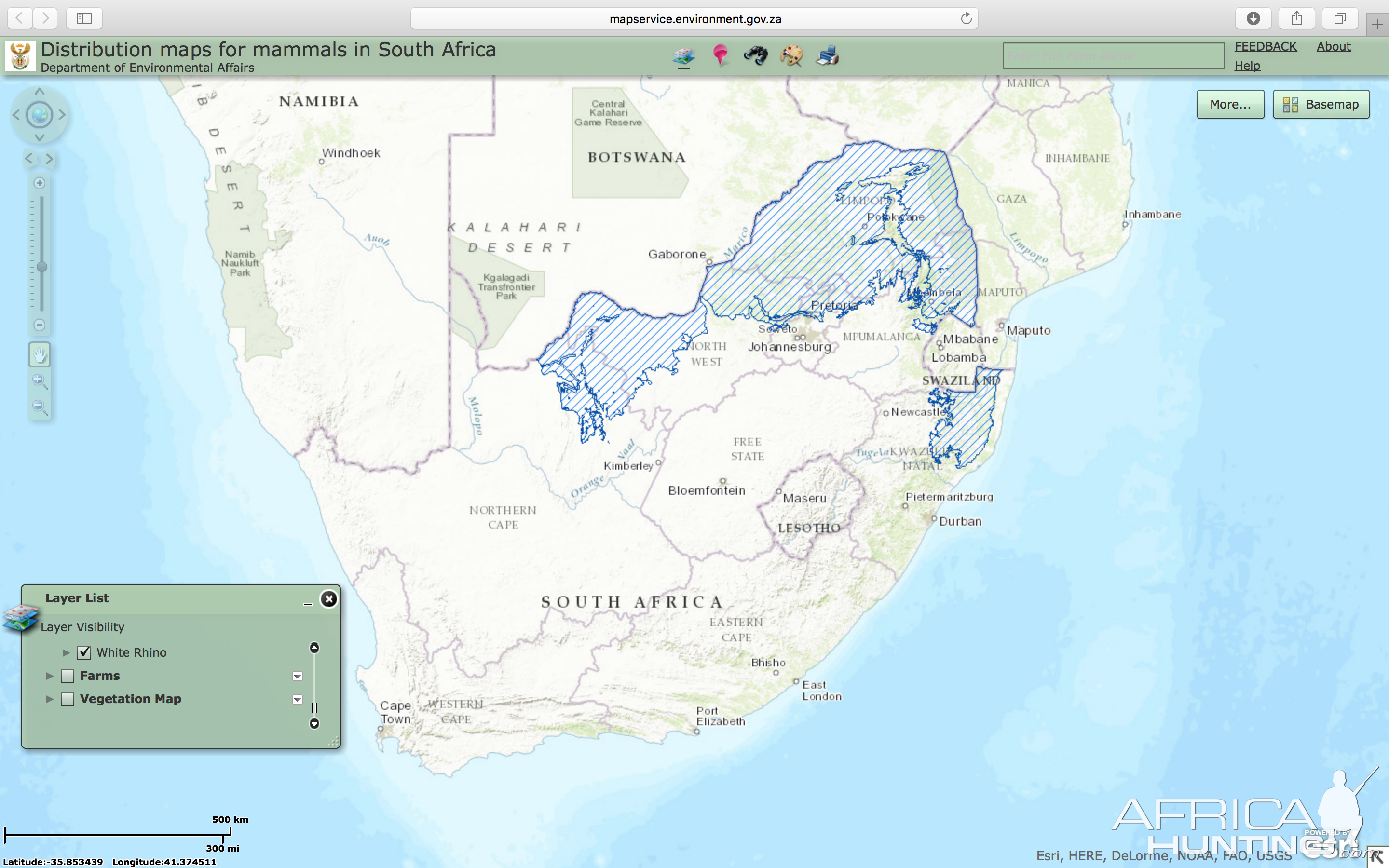 White Rhino Distribution Map South Africa