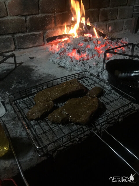 Zebra steaks going on the grill